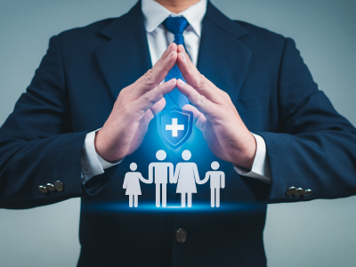 Illustration showing global Government-Backed Insurance coverage options for Medicare, FEHB, NHS, and Canadian health plans.