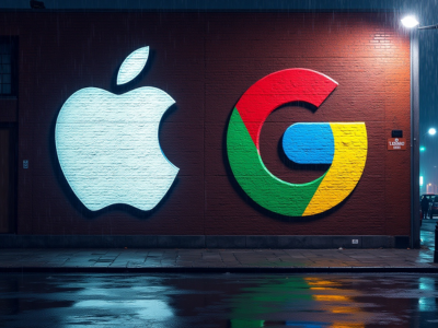 Illustration of Apple and Google logos symbolizing their joint AI collaboration.