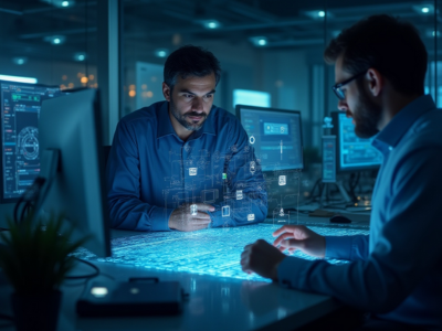 Engineers working on semiconductor designs symbolizing GlobalFoundries’ growth in Physical AI capabilities.