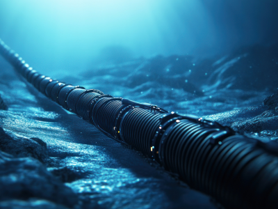 Subsea cable being laid on ocean floor to connect global internet networks.