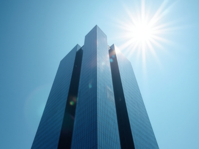 Alphabet headquarters building with company logo in bright daylight.