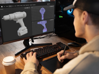 A 3D artist creating realistic real-time animations using advanced 3D Animation Software.